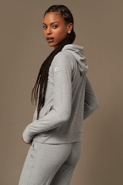 Breeze Hoodie in Grey Melange-Sweatshirts-Shop Sustainable Recycled Yoga Leggings Women's Clothing On-line Barcelona Believe Athletics Sustainable Recycled Yoga Clothes