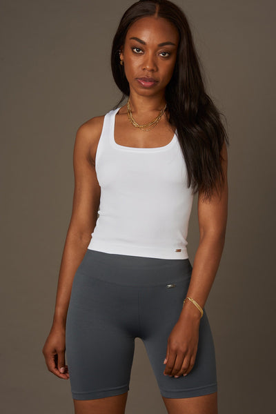 Gleam Top in White-Tops-Shop Clothing Leggings Women's Sustainable Recycled Yoga Clothes On-line Barcelona Believe Athletics Sustainable Recycled Yoga Clothes